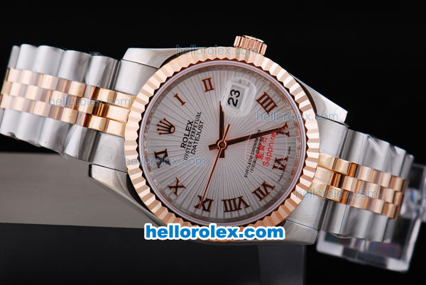 Rolex Datejust Oyster Perpetual Automatic Rose Gold Bezel with White Dial and Roman Marking-Small Calendar - Click Image to Close